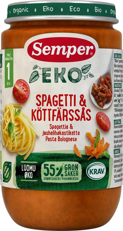 Semper EKO Pastaa ja jauhelihakastiketta 1v luomu lastenateria 235g