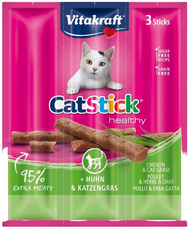 Vitakraft Cat Stick® Lihatikku kissoille, kana & kissanruoho 3kpl