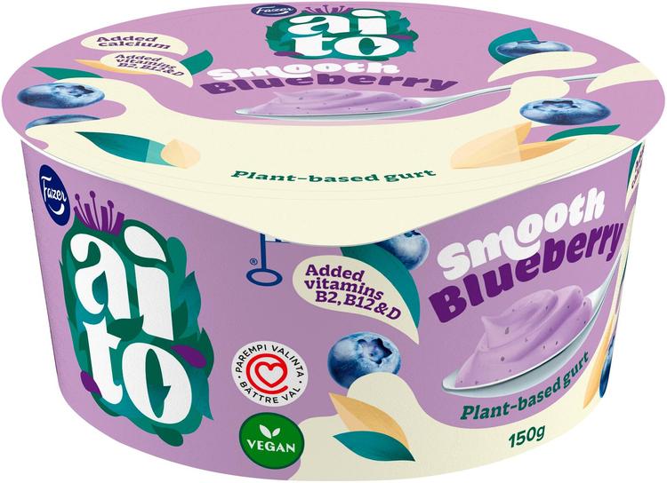Fazer Aito Kasvipohjainen Gurtti Mustikka 150 g, mustikkakauravälipala