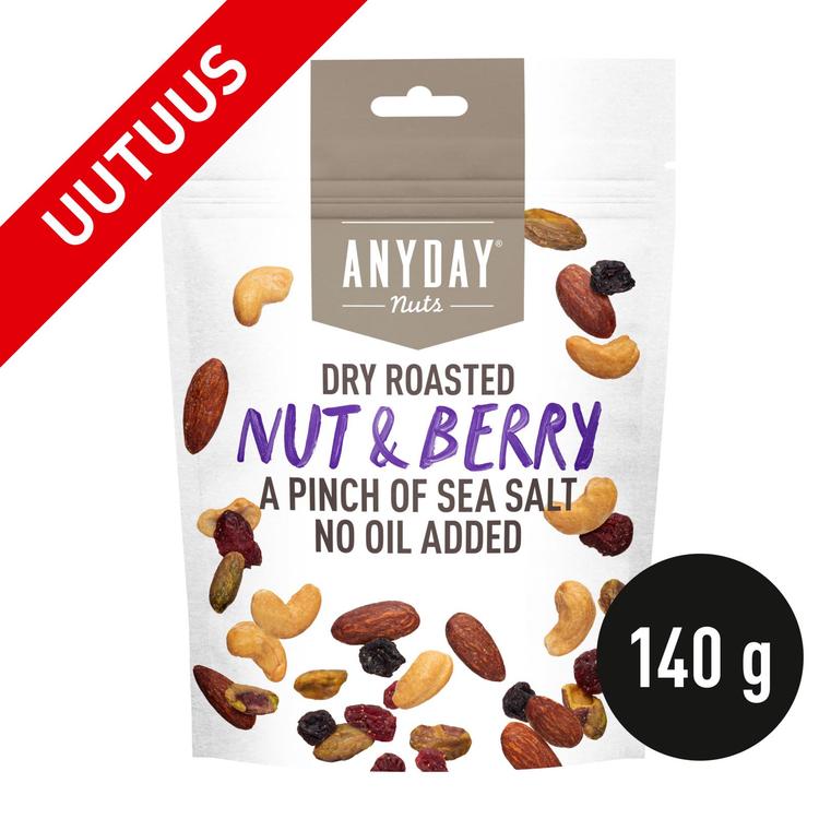 Anyday Nut and Berry paahdettu ja kevyesti suolattu pähkinä- ja marjasekoitus 140g