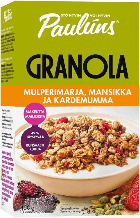 Paulúns mulperimarja, mansikka ja kardemumma granola muromysli 450g