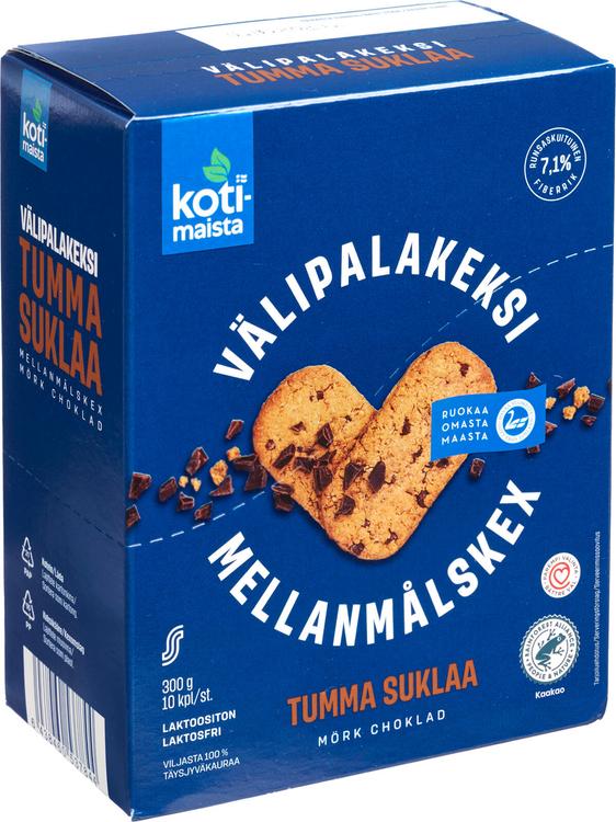 Kotimaista Välipalakeksi tumma suklaa 10 x 30g