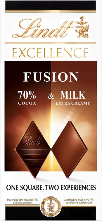 Lindt EXCELLENCE Yhdistelmä hienoa tummaa 70% suklaata (50%) ja maitosuklaata (50%) 100g
