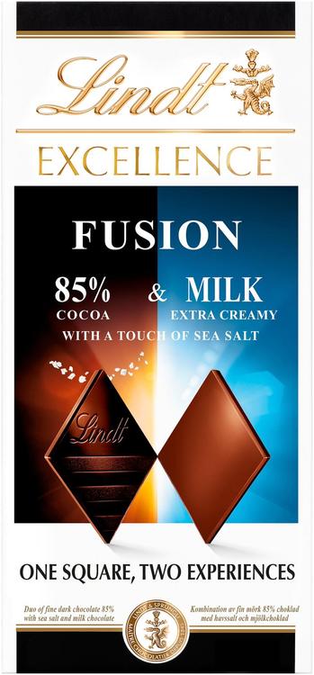 Lindt EXCELLENCE Yhdistelmä hienoa tummaa 85% suklaata ja merisuolaa (50%) sekä maitosuklaata (50%) 100g