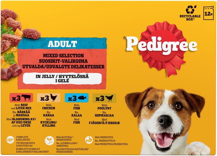 Pedigree Favourites lajitelma paloja hyytelölössä annospussit 12x100g