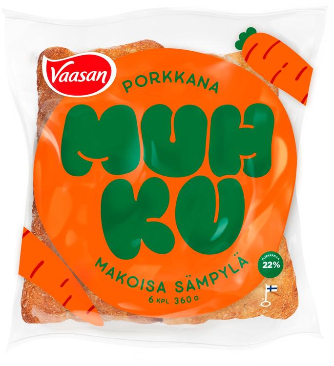 Vaasan Muhku Porkkana sämpylä 360 g 6 kpl porkkana-vehnäsämpylä