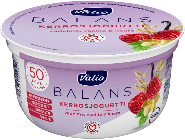 Valio Balans kerrosjogurtti 150 g vadelma-vanilja-kaura rasvaton laktoositon