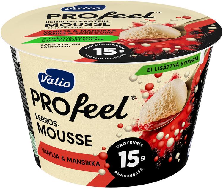 Valio PROfeel® kerrosmousse 150 g vanilja & mansikka laktoositon