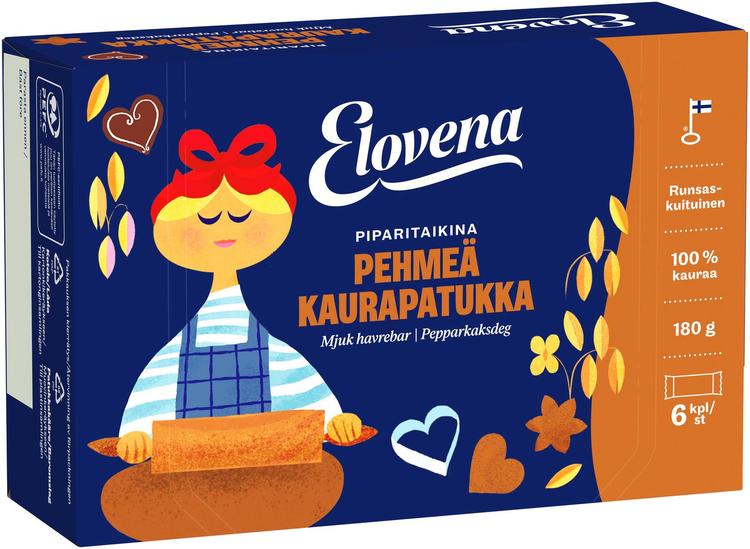 Elovena 6x30g piparitaikina pehmeä kaurapatukka