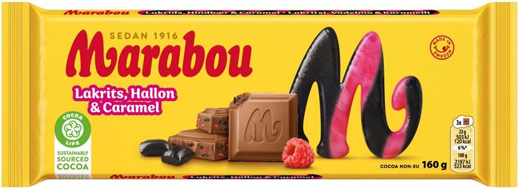 Marabou Lakrits, hallon&caramel suklaalevy 160g